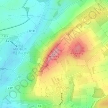 Bastbergの地形図、標高、地勢