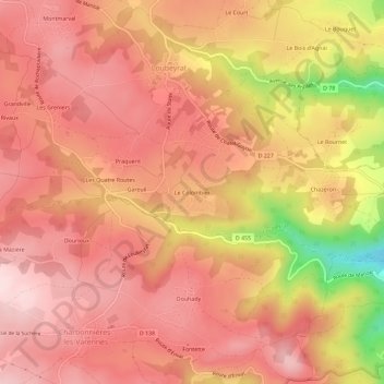 Le Colombierの地形図、標高、地勢