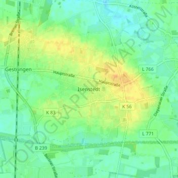 Isenstedtの地形図、標高、地勢