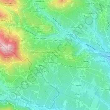 Les Pouletsの地形図、標高、地勢