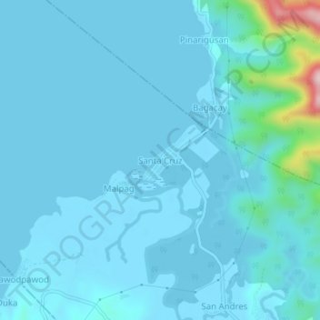 Santa Cruzの地形図、標高、地勢