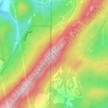 Hoye-Crestの地形図、標高、地勢