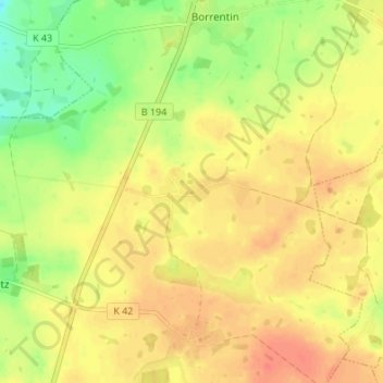 Gnevezowの地形図、標高、地勢