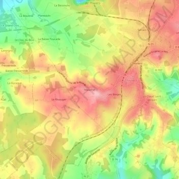 Mauchatの地形図、標高、地勢