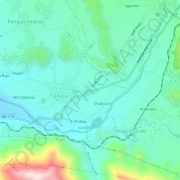 Juninの地形図、標高、地勢