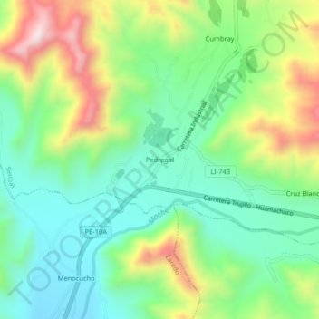 Pedregalの地形図、標高、地勢