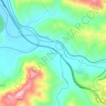 Boulerbahの地形図、標高、地勢