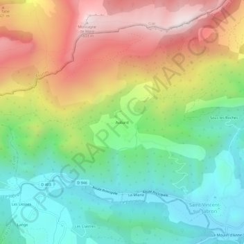 Aubardの地形図、標高、地勢