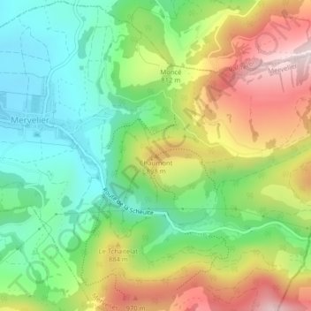 Chaumontの地形図、標高、地勢