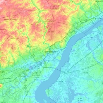 Wilmingtonの地形図、標高、地勢