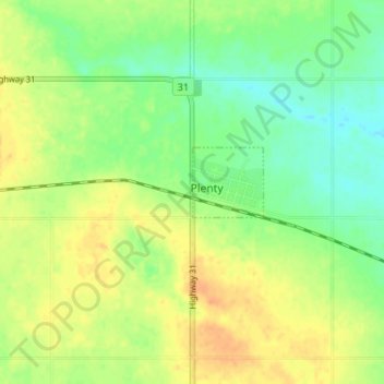Plentyの地形図、標高、地勢