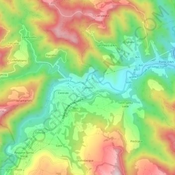 Cornetoの地形図、標高、地勢