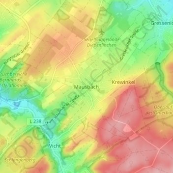 Mausbachの地形図、標高、地勢