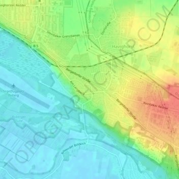 Bobergの地形図、標高、地勢