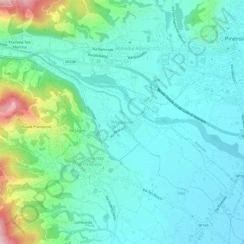 Miradoloの地形図、標高、地勢