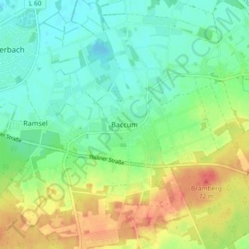 Baccumの地形図、標高、地勢