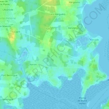 Kerguellanの地形図、標高、地勢