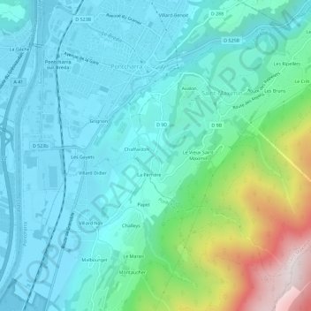 La Combeの地形図、標高、地勢