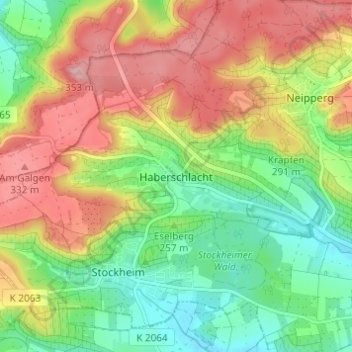 Haberschlachtの地形図、標高、地勢