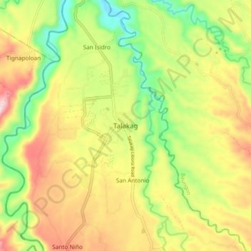 Talakagの地形図、標高、地勢