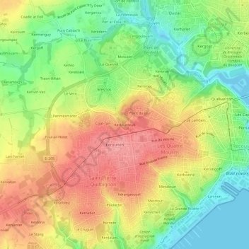 Kerfeunteunの地形図、標高、地勢