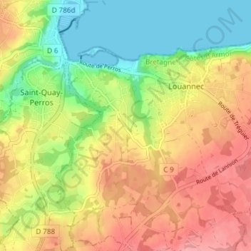 Ar Vousterの地形図、標高、地勢