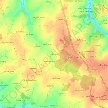 Le Bordageの地形図、標高、地勢