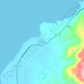 Bobonの地形図、標高、地勢