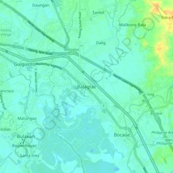 Balagtasの地形図、標高、地勢