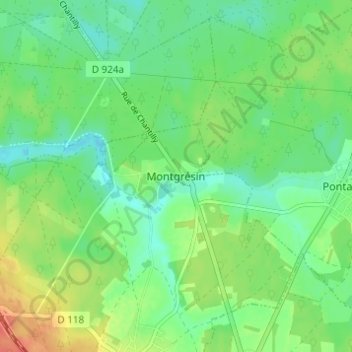 Montgrésinの地形図、標高、地勢