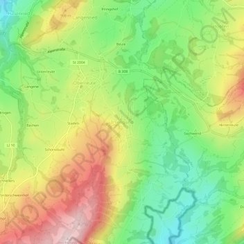 Irsengundの地形図、標高、地勢