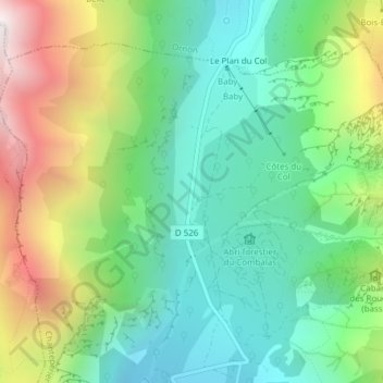 Col d'Ornonの地形図、標高、地勢