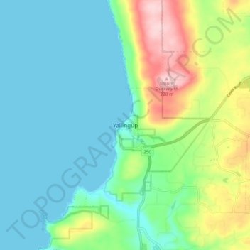 Yallingupの地形図、標高、地勢