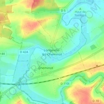 Longeville-lès-Cheminotの地形図、標高、地勢