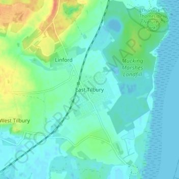East Tilburyの地形図、標高、地勢