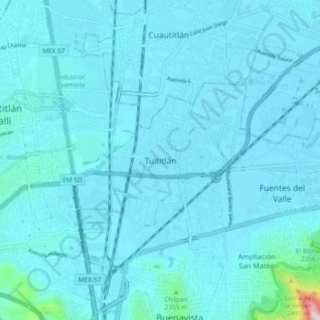 Tultitlánの地形図、標高、地勢