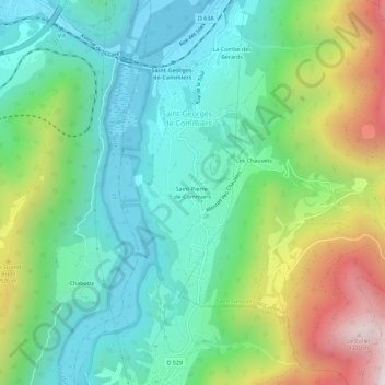 Saint-Pierre-de-Commiersの地形図、標高、地勢