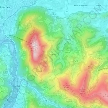Lousourmの地形図、標高、地勢