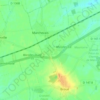 Marollesの地形図、標高、地勢