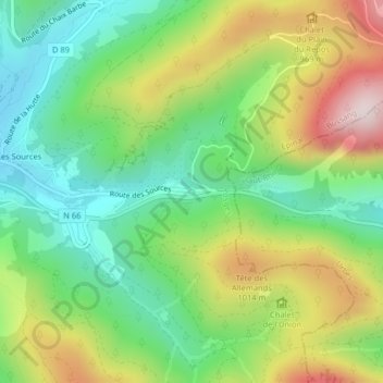 Source de la Moselleの地形図、標高、地勢