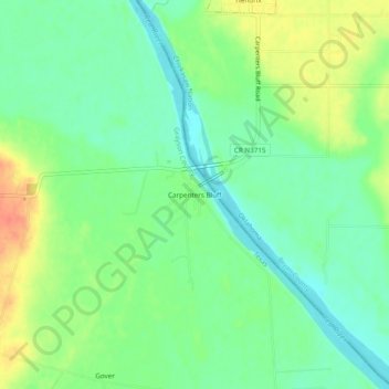 Carpenters Bluffの地形図、標高、地勢