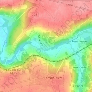 Tresmesの地形図、標高、地勢