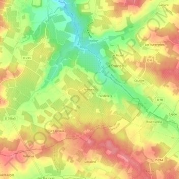 Feneteauの地形図、標高、地勢