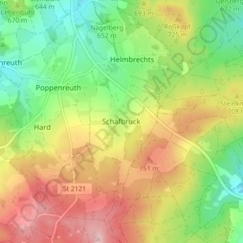Schafbruckの地形図、標高、地勢