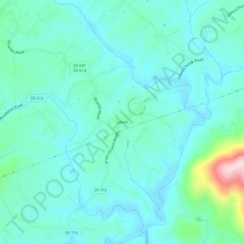 Unionの地形図、標高、地勢