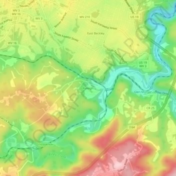 Raleighの地形図、標高、地勢