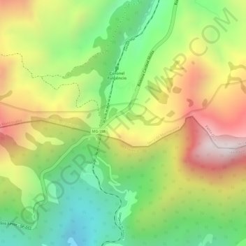 Brazilian Highlandsの地形図、標高、地勢