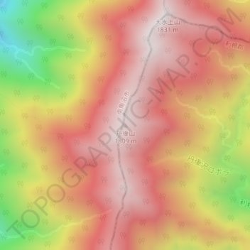 丹後山の地形図、標高、地勢