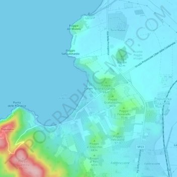 Barattiの地形図、標高、地勢