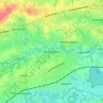 Vloerzegemの地形図、標高、地勢